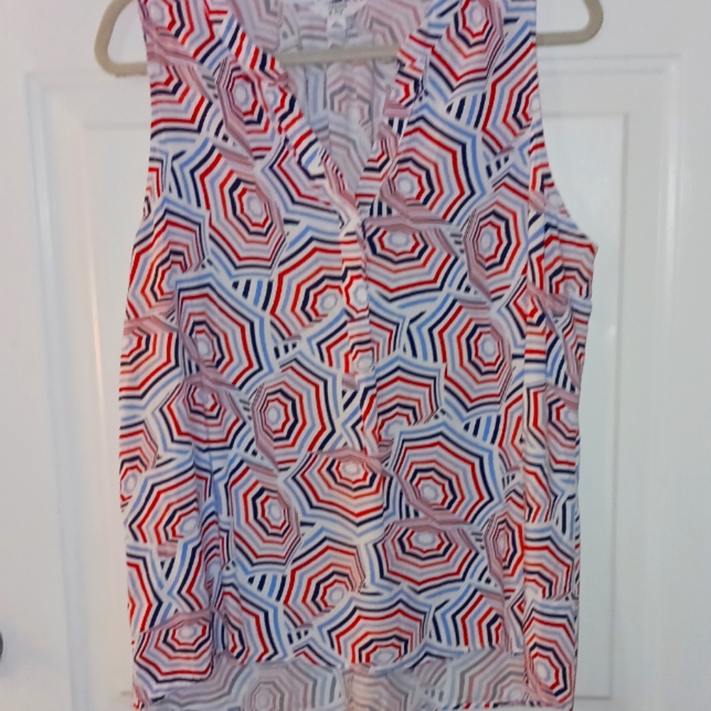 Crown Ivy Women's Sleeveless Red, White and Blue V-Neck Top Size XL